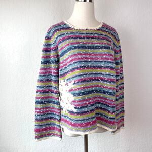 Vintage Y2K J. Jill Snowflake Multicolor Striped Christmas Sweater size Small